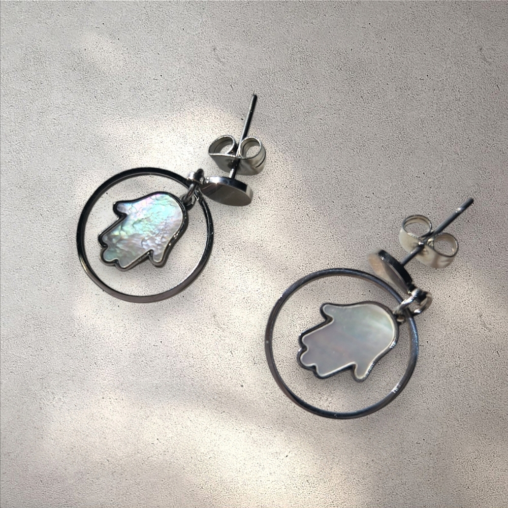 Mother of Pearl Hamsa Earrings